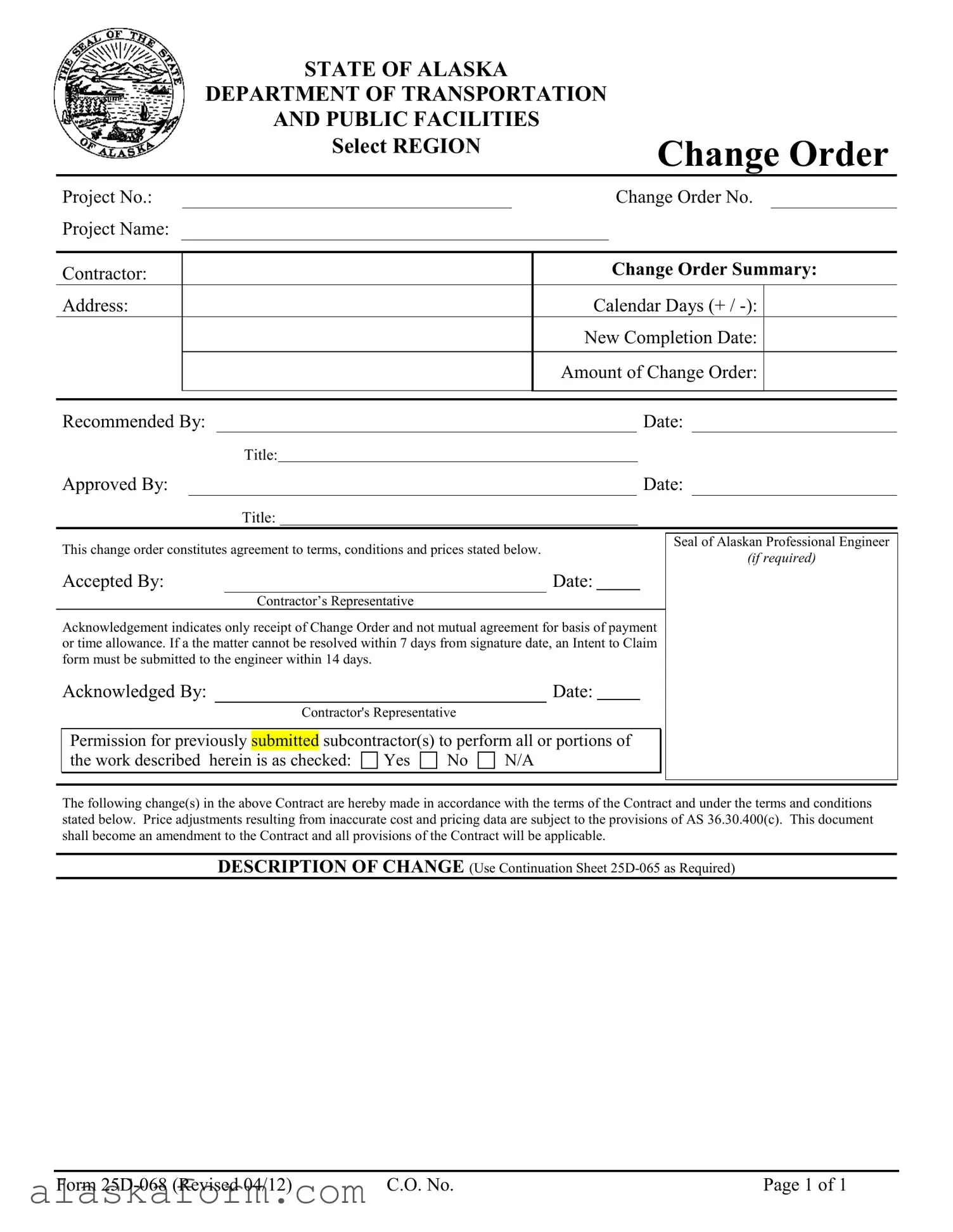 Fill in a Valid Alaska 25D 068 Template