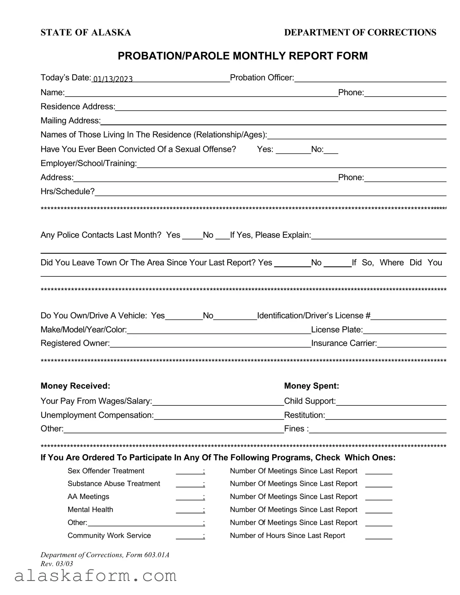 Fill in a Valid Alaska 603 01A Template