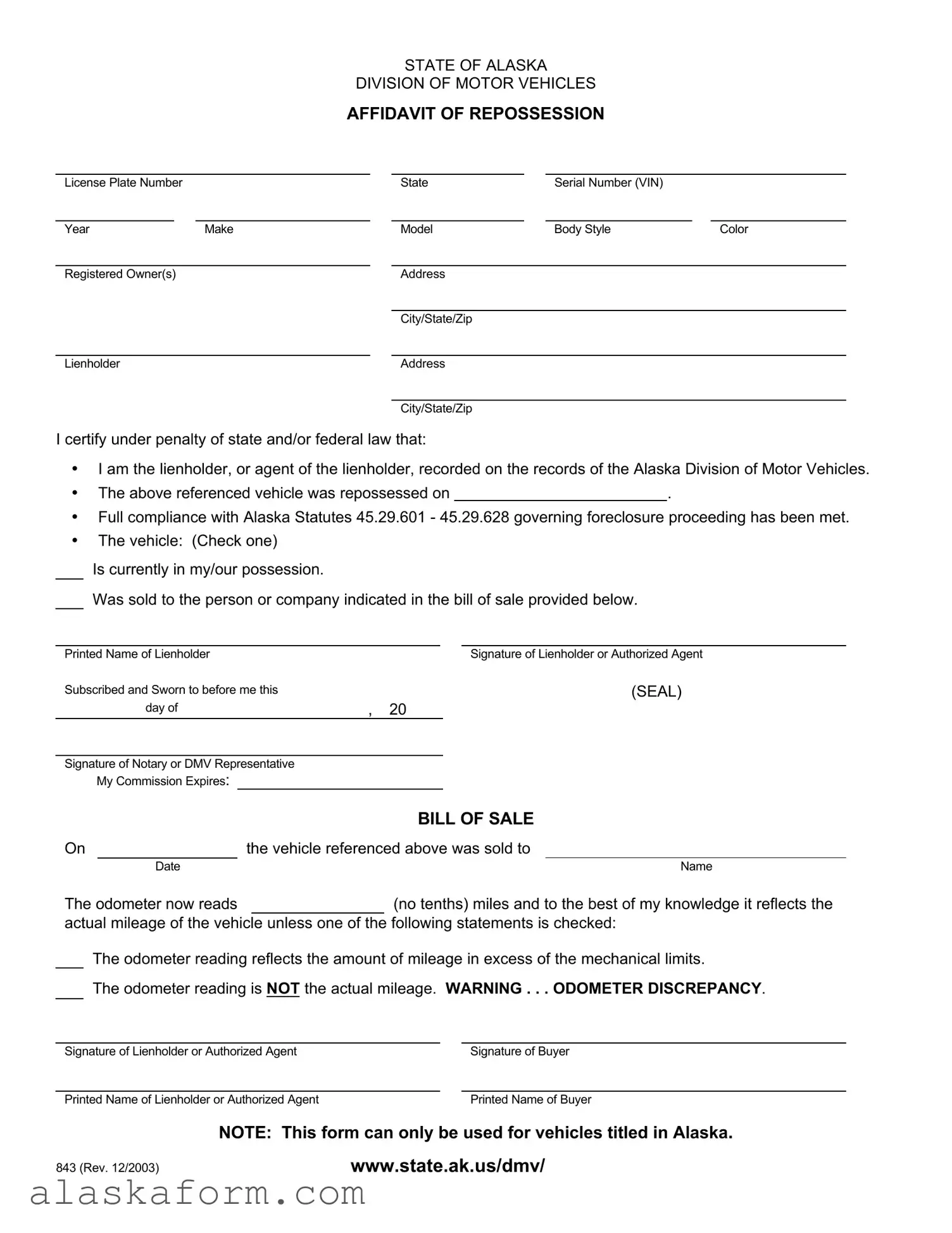 Fill in a Valid Alaska 843 Template