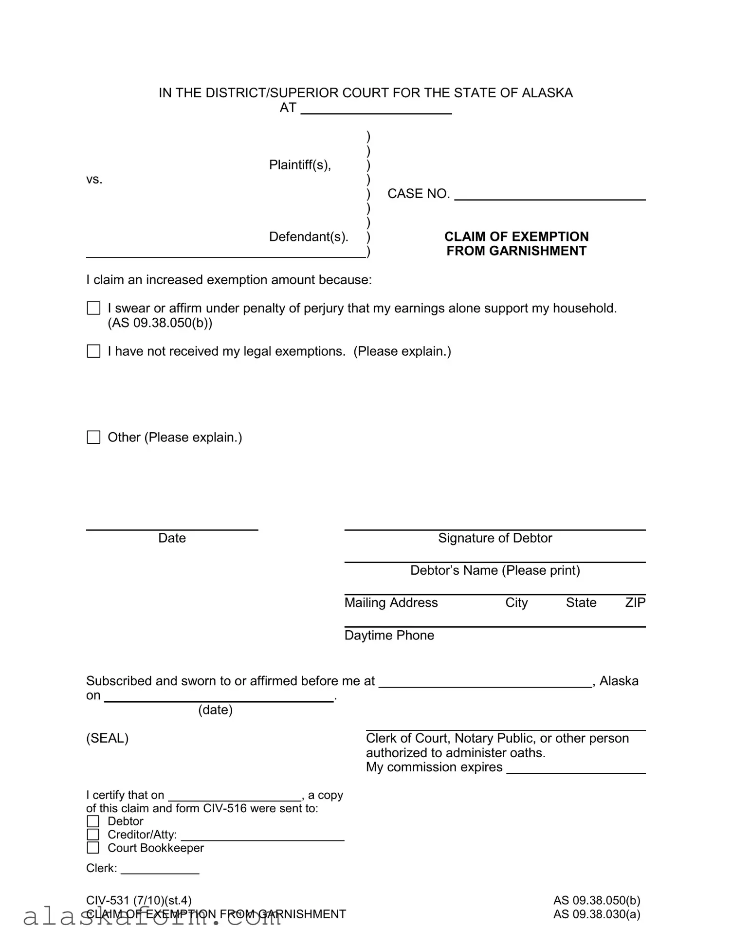 Fill in a Valid Alaska Civ 531 Template