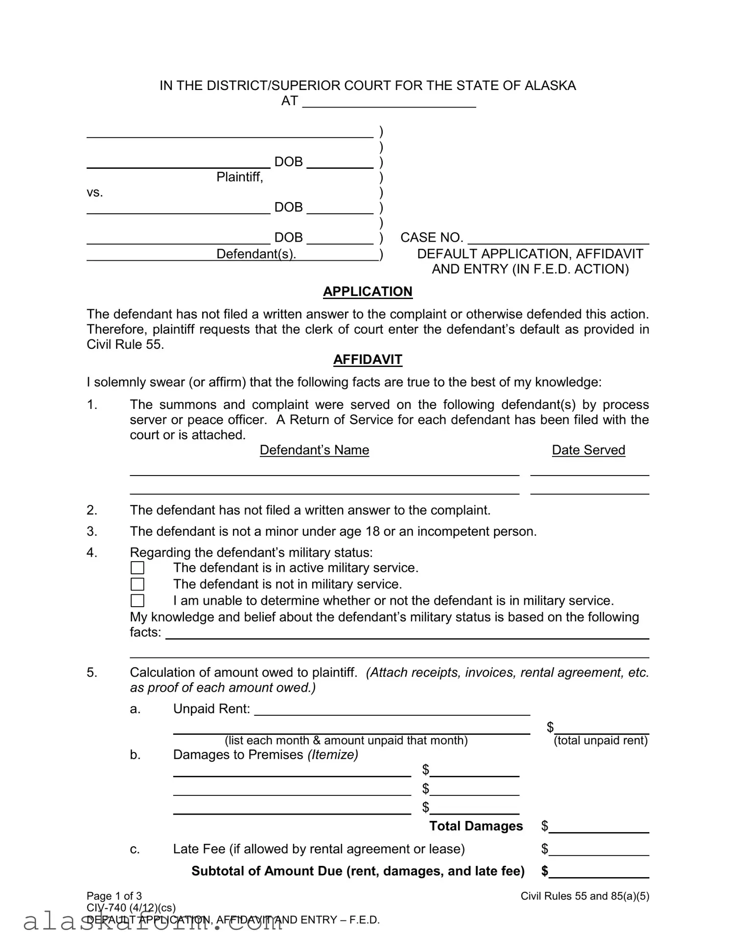 Fill in a Valid Alaska Civ 740 Template