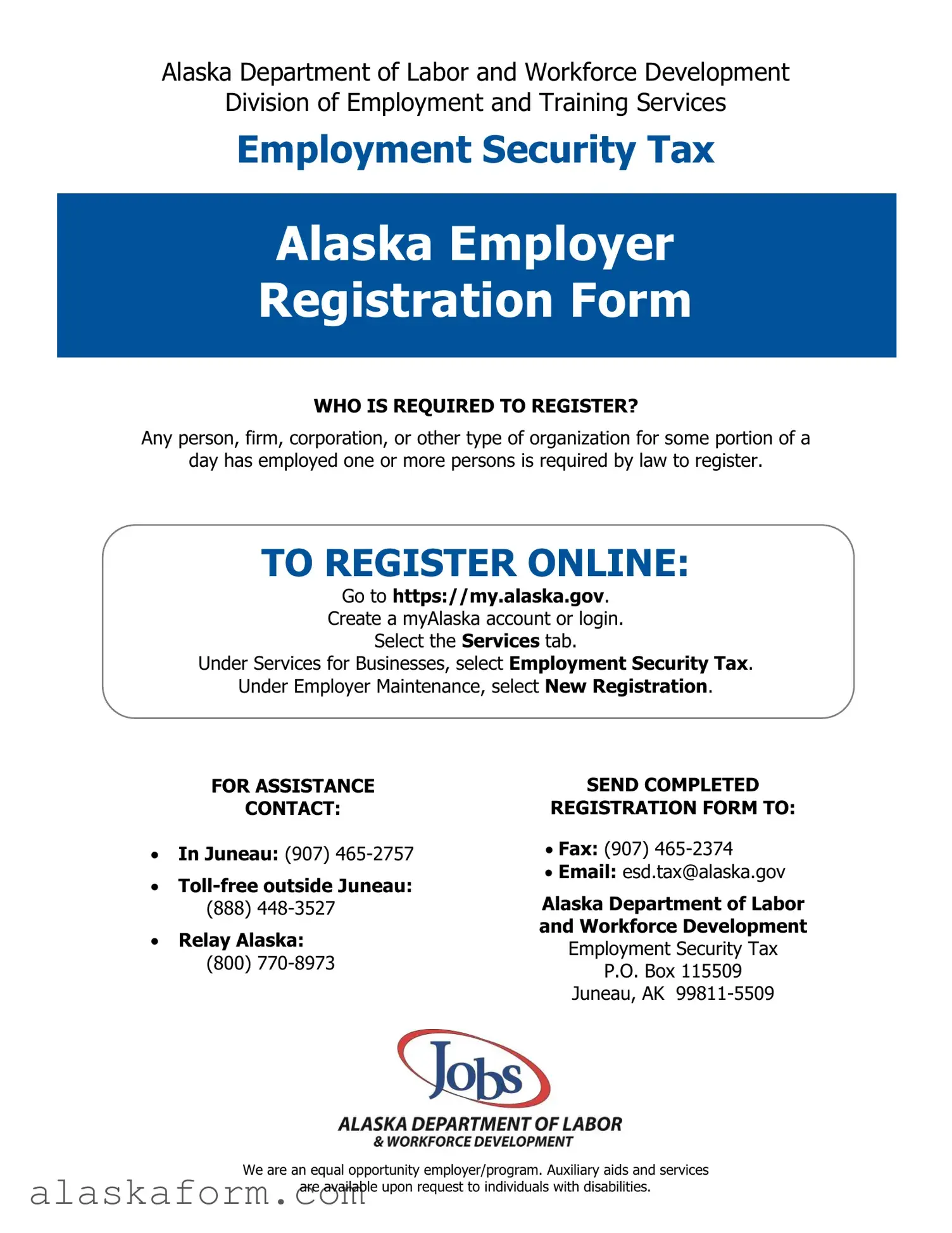 Fill in a Valid Alaska Employer Registration Template