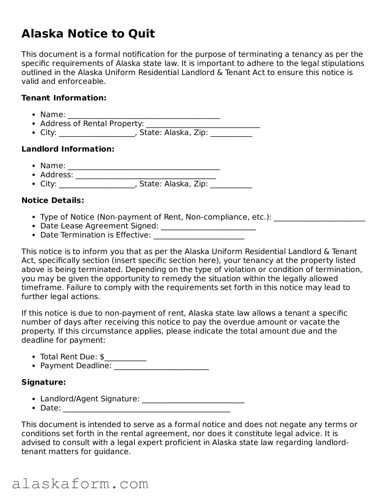 Printable Notice to Quit Document for Alaska State