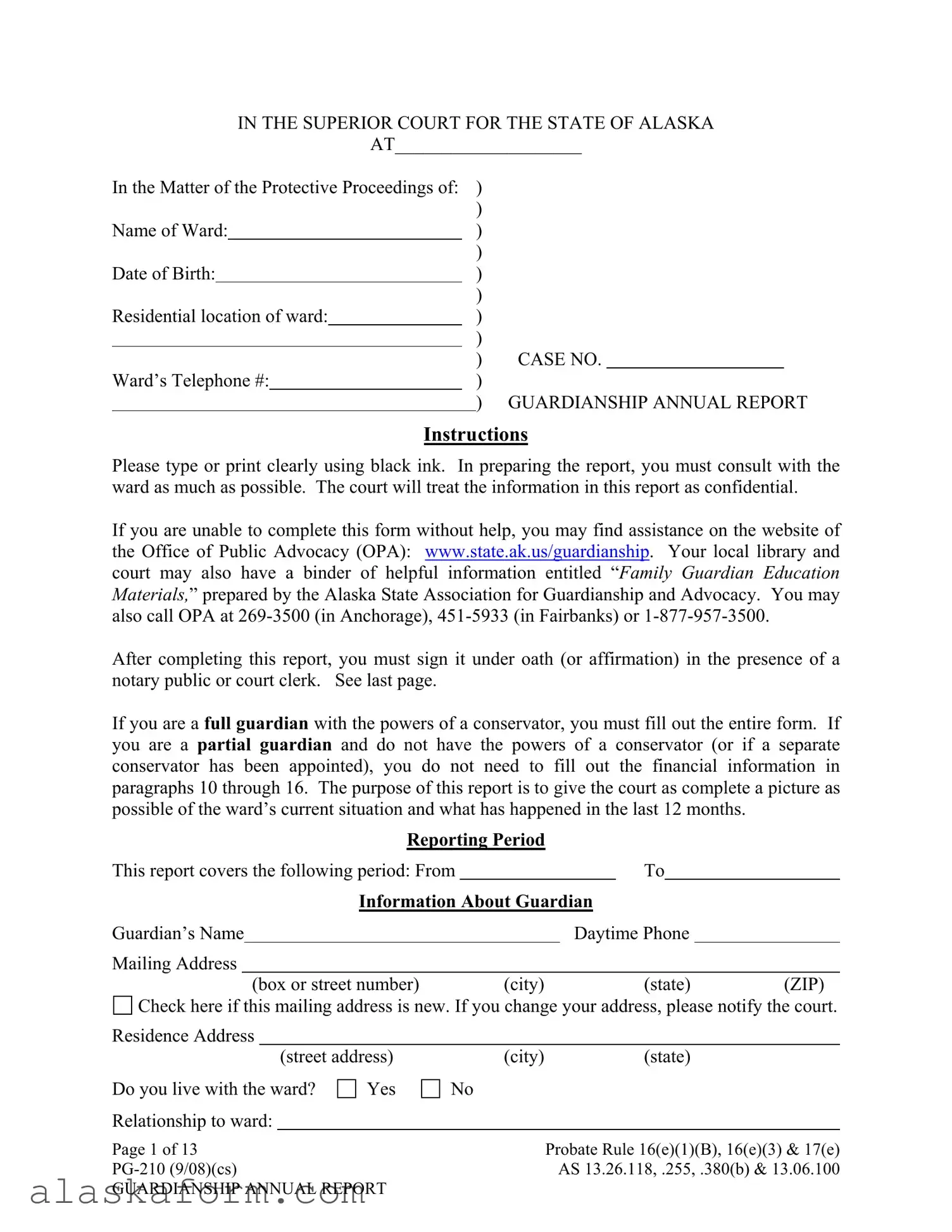 Fill in a Valid Alaska Guardianship Template