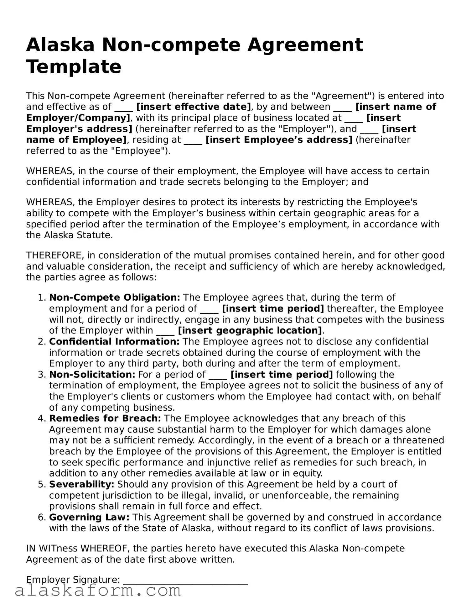 Printable Non-compete Agreement Document for Alaska State