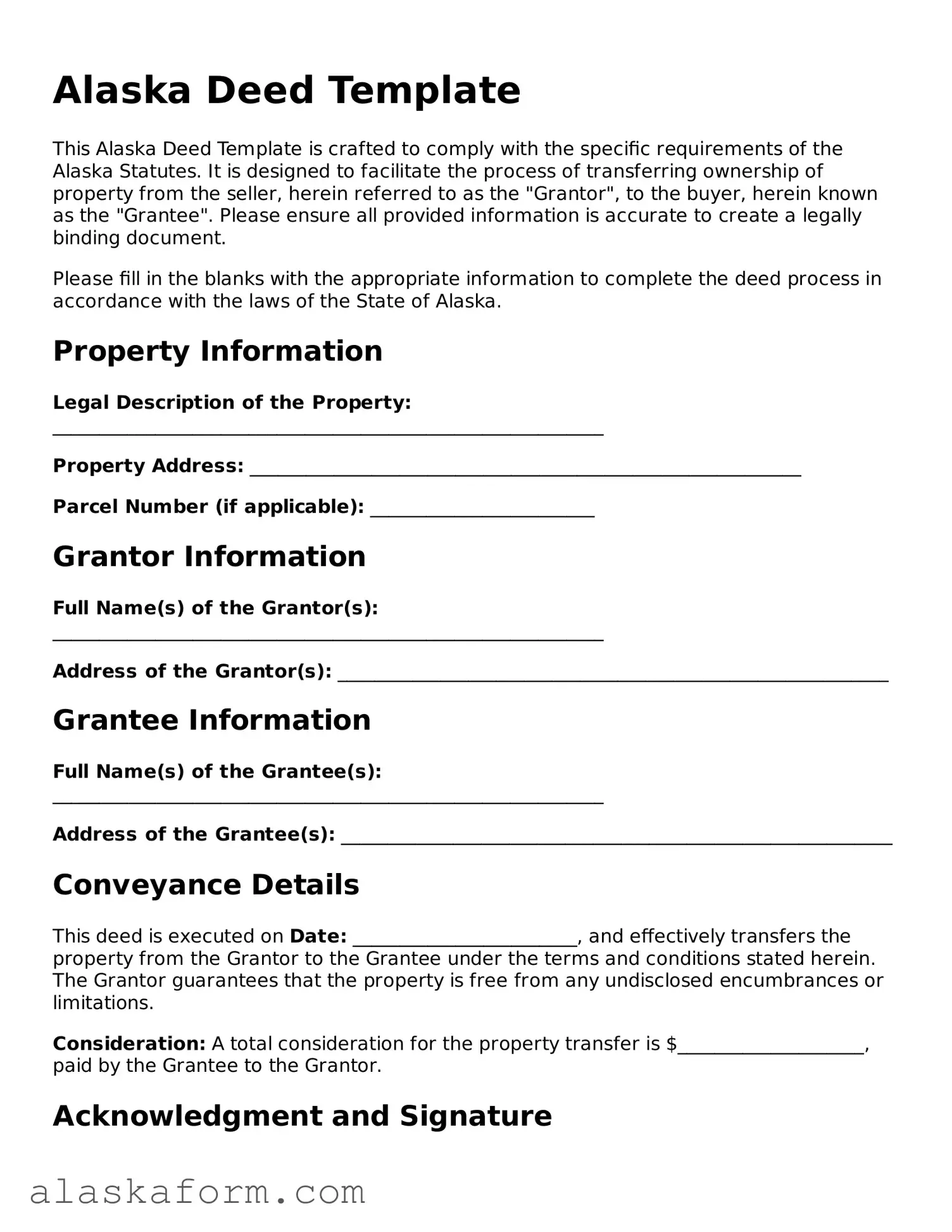 Printable Deed Document for Alaska State