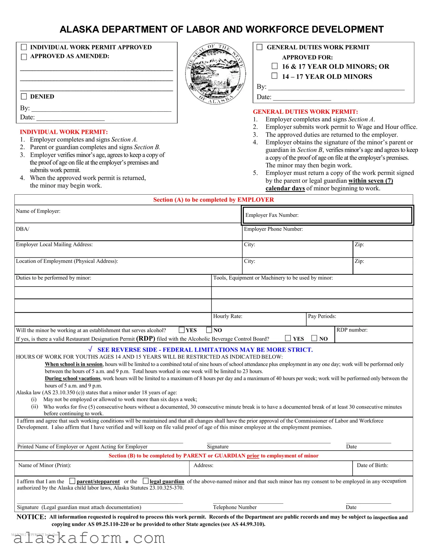 Fill in a Valid Alaska Work Permit Template