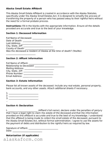 Printable Small Estate Affidavit Document for Alaska State