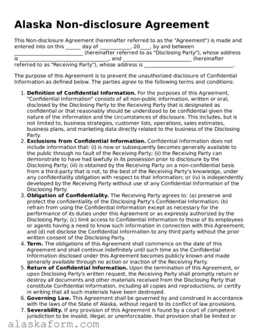 Printable Non-disclosure Agreement Document for Alaska State