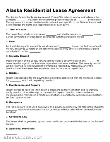 Printable Residential Lease Agreement Document for Alaska State