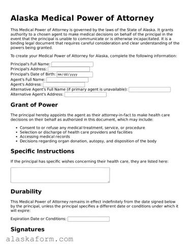 Printable Medical Power of Attorney Document for Alaska State