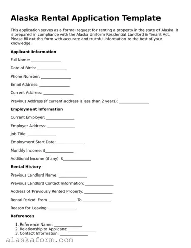 Printable Rental Application Document for Alaska State