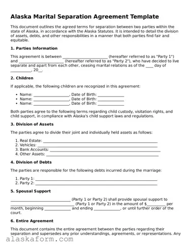 Printable Marital Separation Agreement Document for Alaska State