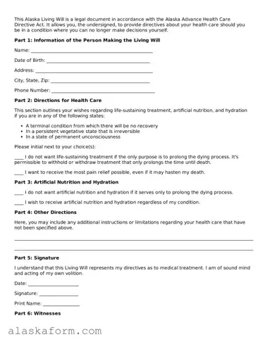 Printable Living Will Document for Alaska State