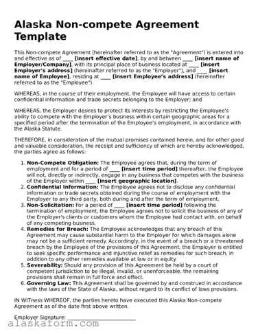 Printable Non-compete Agreement Document for Alaska State