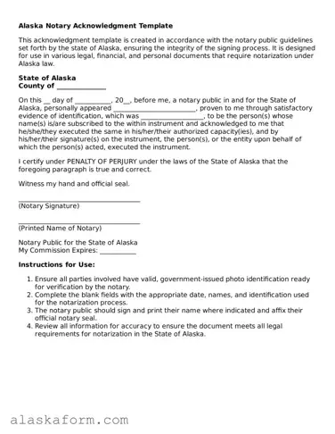 Printable Notary Acknowledgement Document for Alaska State