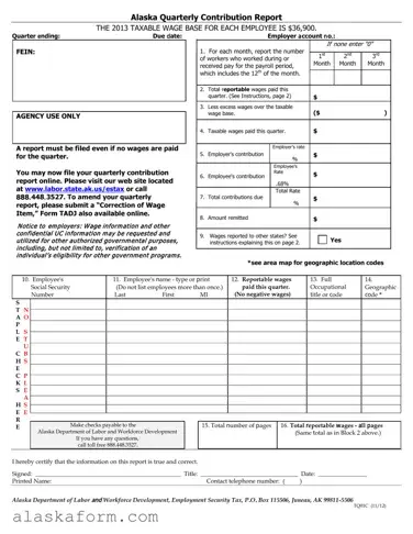 Fill in a Valid Alaska Quarterly Contribution Report Template