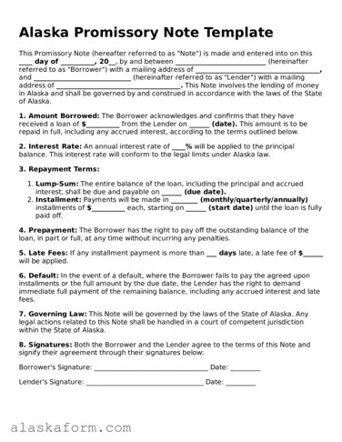 Printable Promissory Note Document for Alaska State