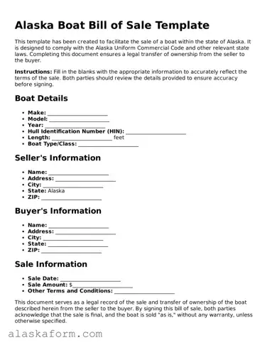 Printable Boat Bill of Sale Document for Alaska State