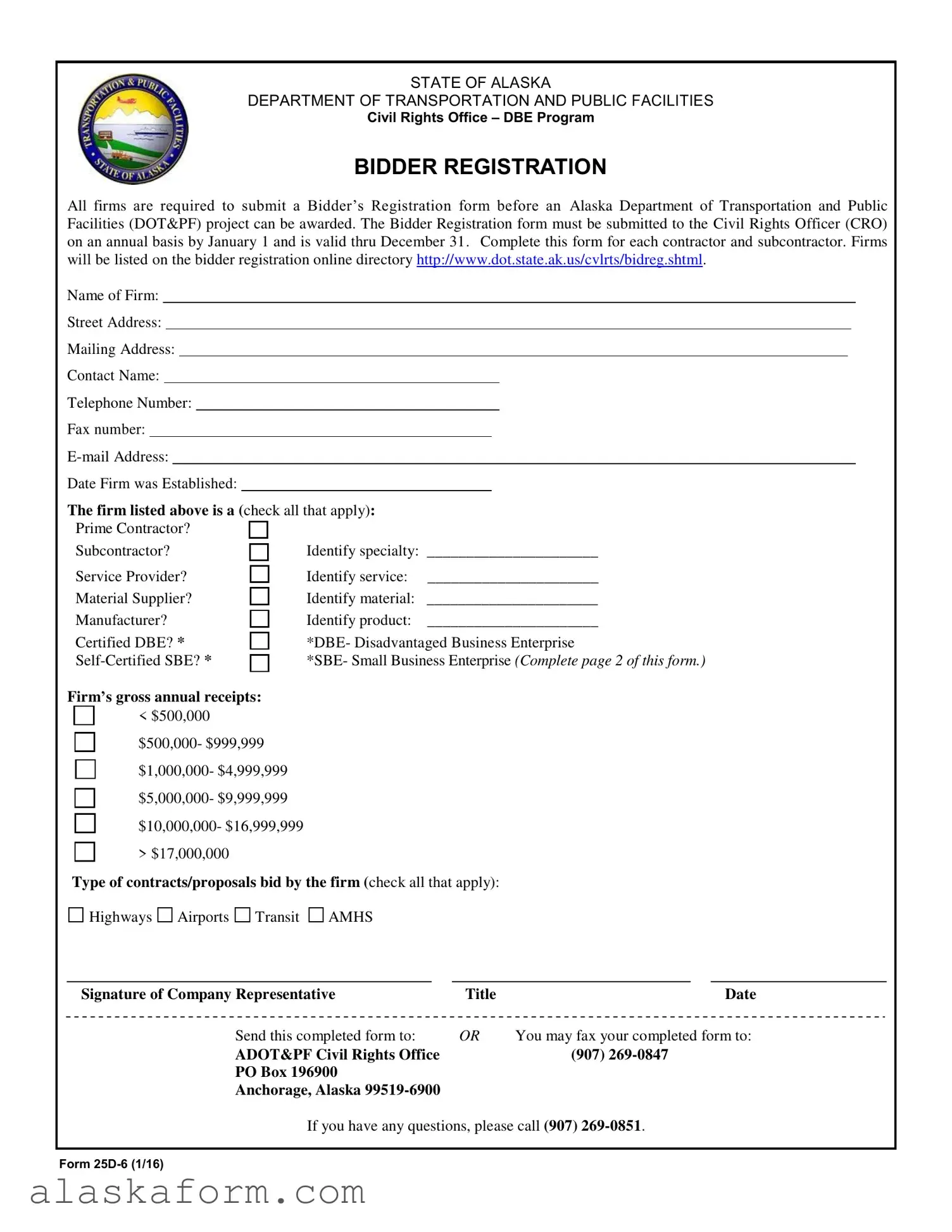Fill in a Valid State Of Alaska Bidders Registration Template